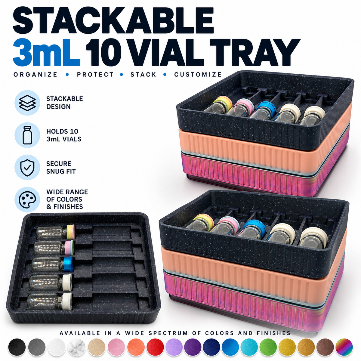Stackable 3mL 10 Vial Peptide Tray